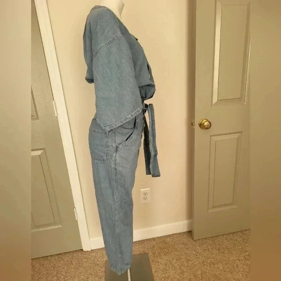 Free People Cotton Blend Loco Blue Button Down Oversized Marley Jumpsuit(XS)NWT - Picture 4 of 12